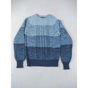 Vintage Chartwell Sweater Mens Medium‎ Blue Ombre Cable Knit Cabincore Striped